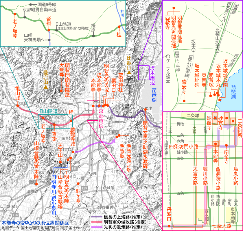 本能寺の変 ゆかりの地 位置関係図